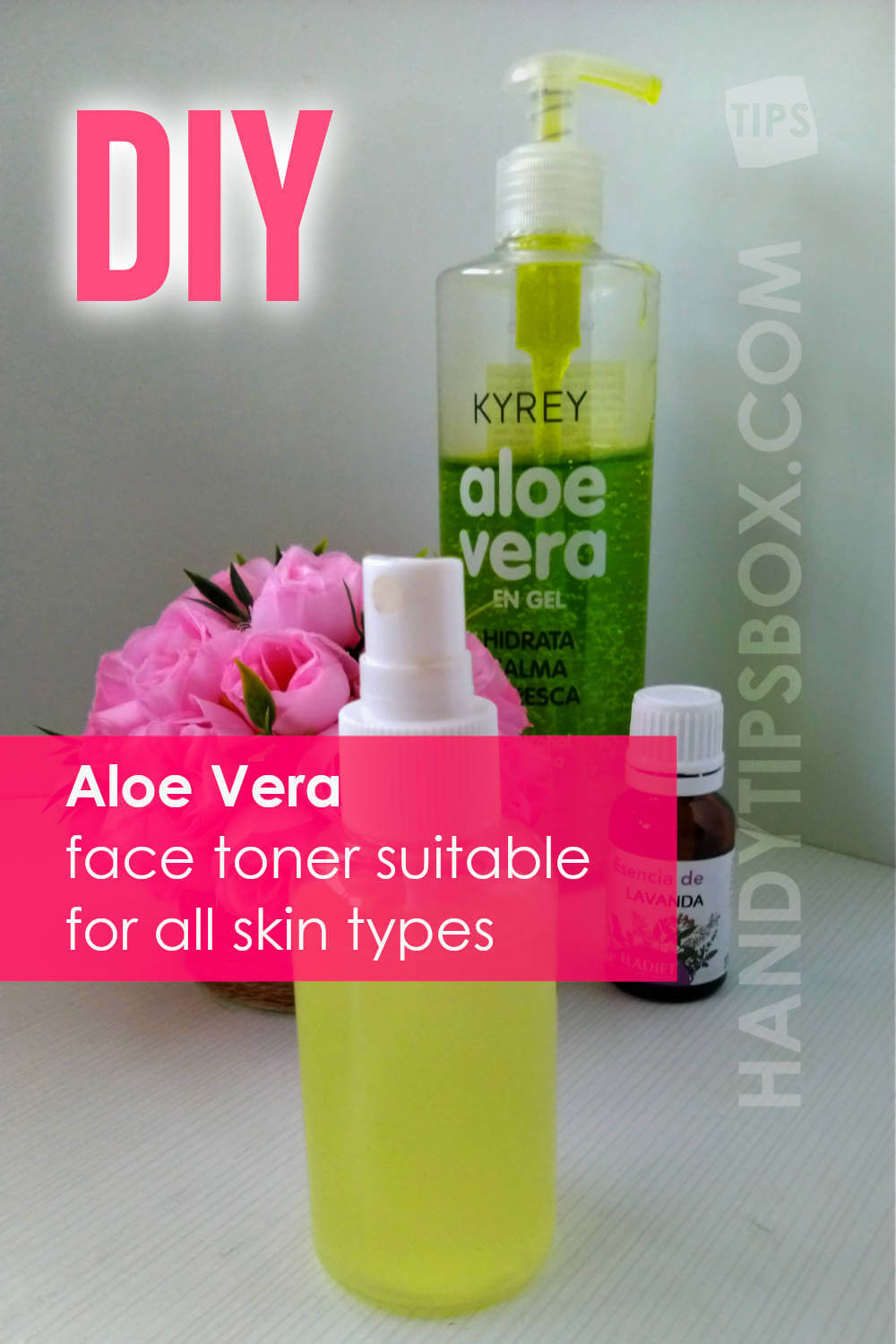 Homemade aloe vera gel toner for all skin types in a spray bottle