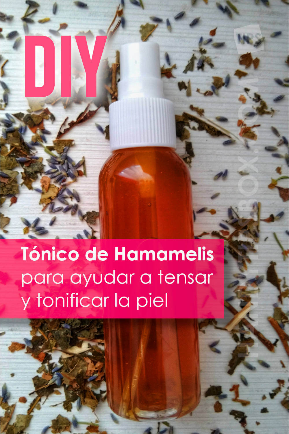 Tónico casero de Hamamelis en una botella con spray