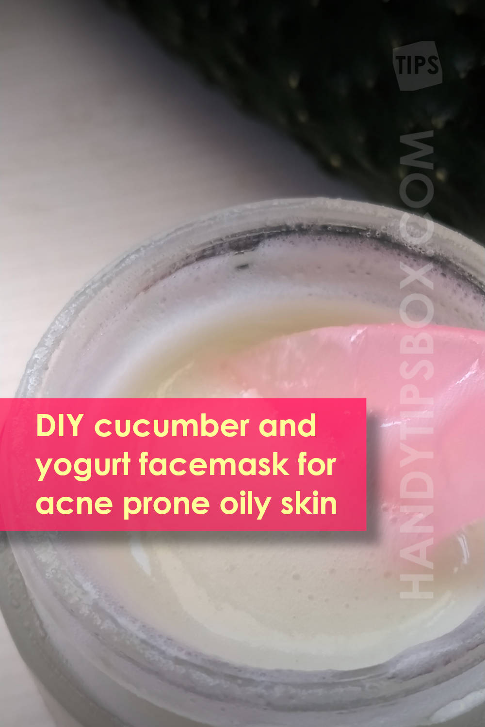 Homemade cucumber and yogurt face mask, ready-to-use, vertical image