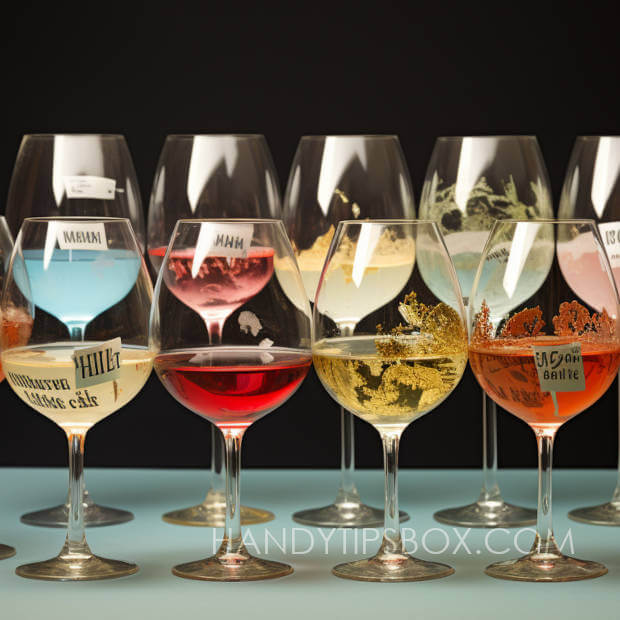 Glassware with labels glued to the glass.