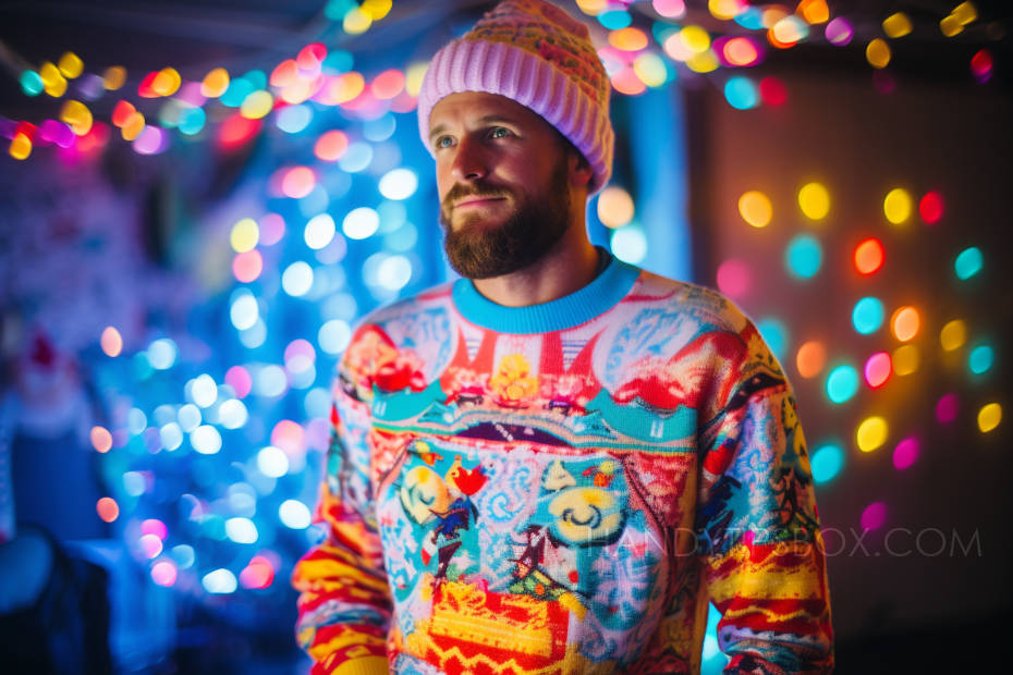 Man in Bright Fluorescent Coloured Christmas Jumper
